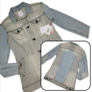 LuLaRoe Jaxon Denim Jacket Small Two-Tone Grey Blue Wash Stretch Jean Coat